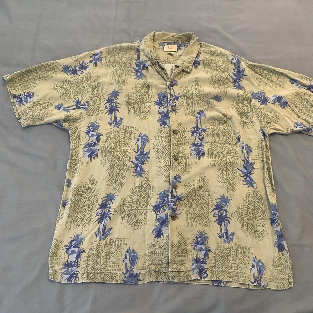 Vintage L.B. Shirt Mens Large‎ Beige Hawaiian Floral Short Sleeve Button Front